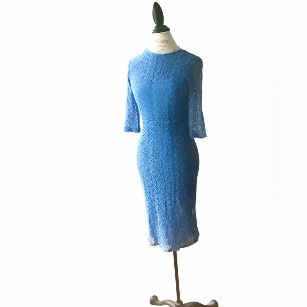 Mary Crafts Blue Lace Mid-Length Pencil Dress Sz 2